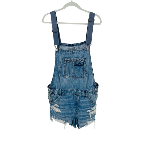 American Eagle Denim - American Eagle‎ 90s Boyfriend Denim Shortalls Size XL Light Wash Distressed